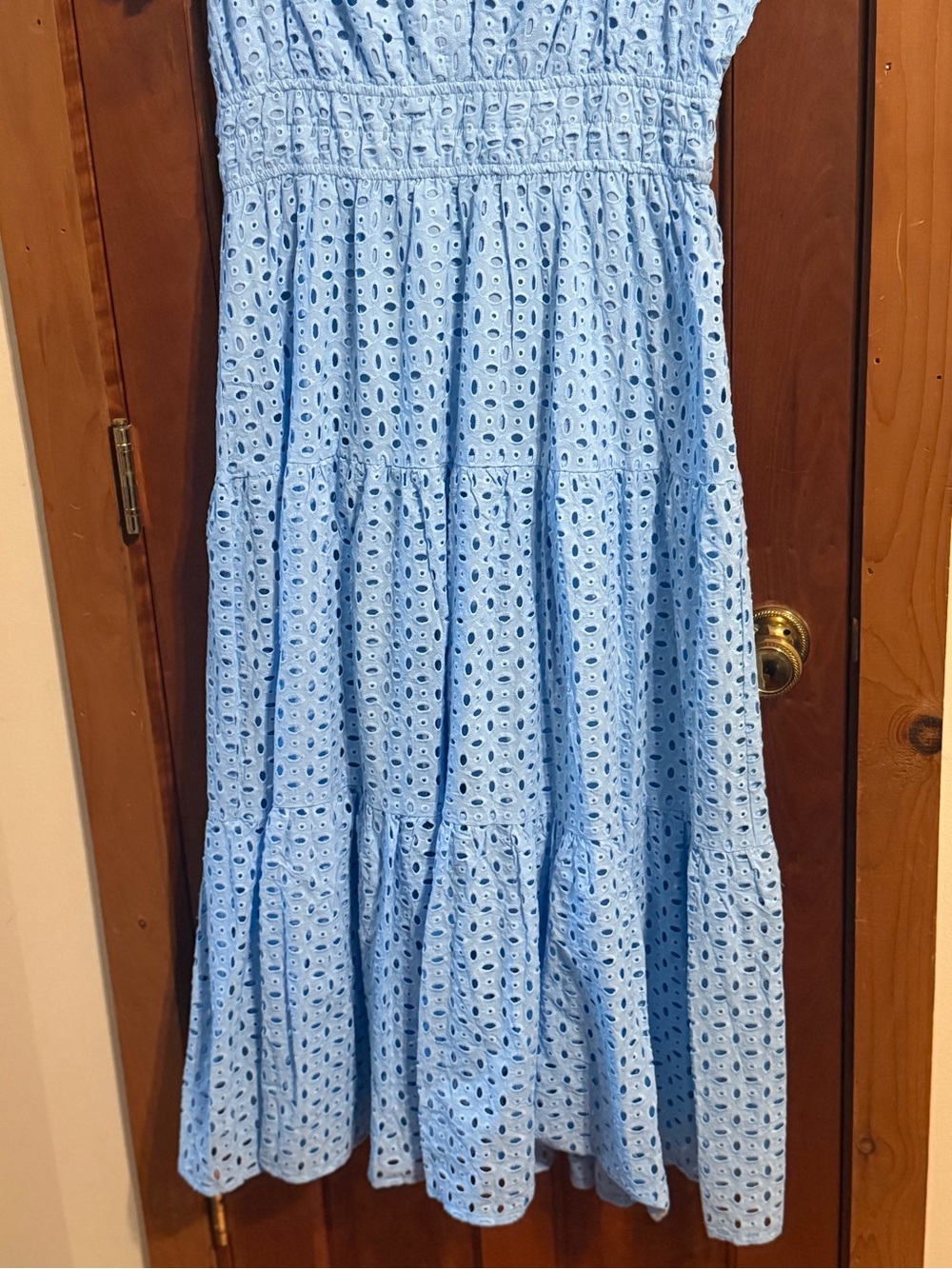 Pretty Garden Light Blue Eyelet Short Sleeve Maxi Dress. - Picture 4 of 7